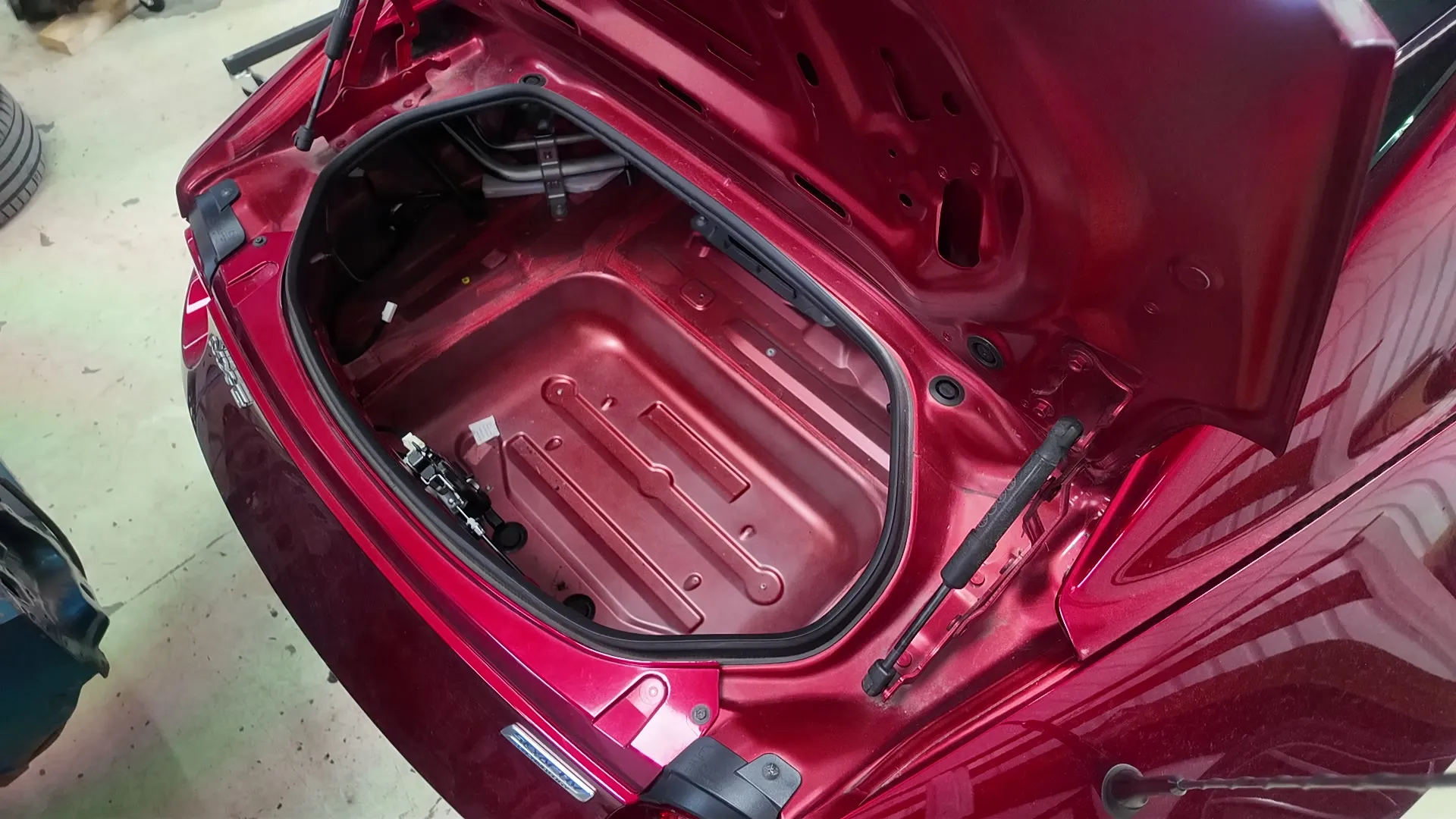 The ND boot stripped to bare metal with the carpet and trim removed