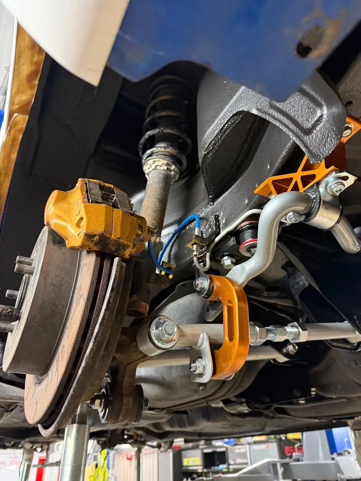 Rear corner rebuilt with STI Brembo caliper, adjustable arms and a fresh driveshaft