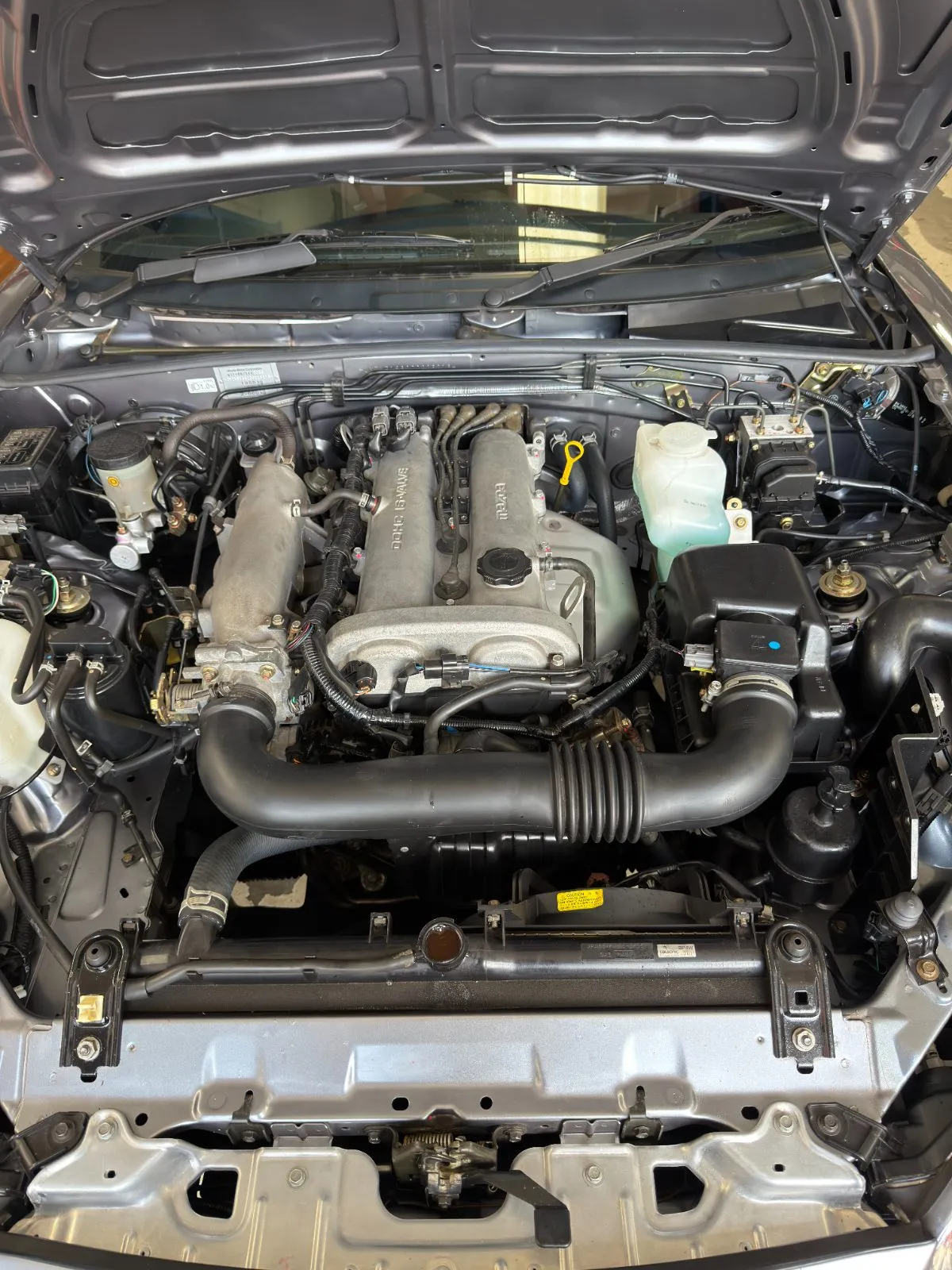 The finished engine bay, everything back together after the service