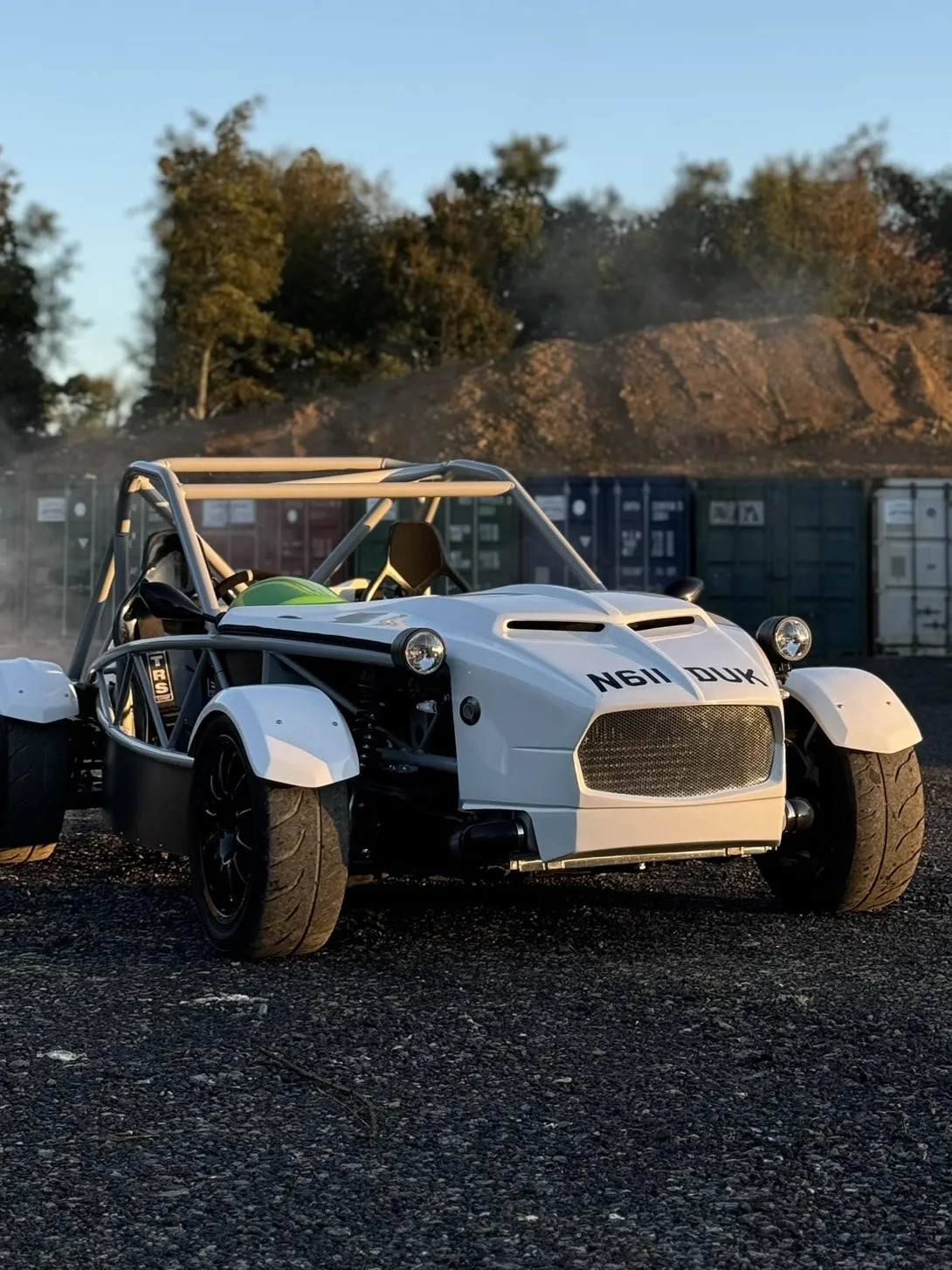 The finished car from the front three quarter, bonnet on, warming up, 3 October 2024