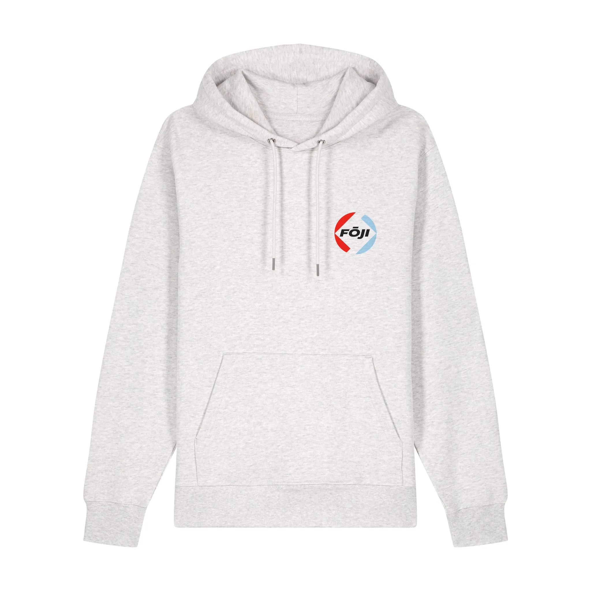 FOJI Badge Hoodie in Cool Heather Grey, front