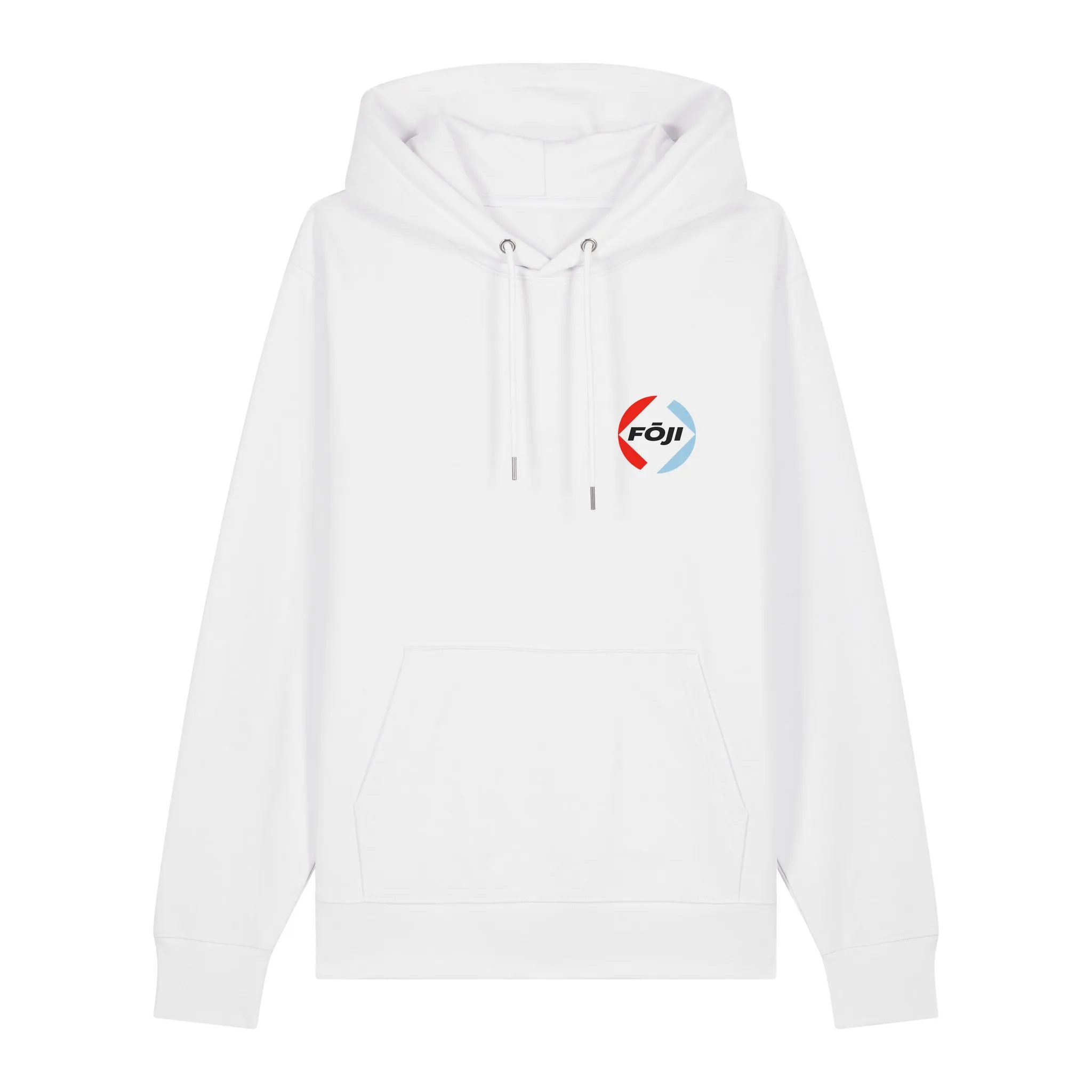 FOJI Badge Hoodie in White, front