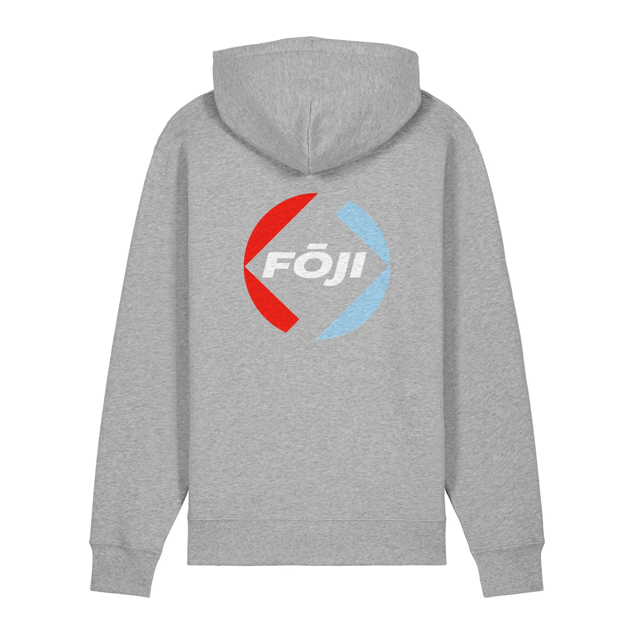 FOJI Badge Back Hoodie in Heather Grey, back