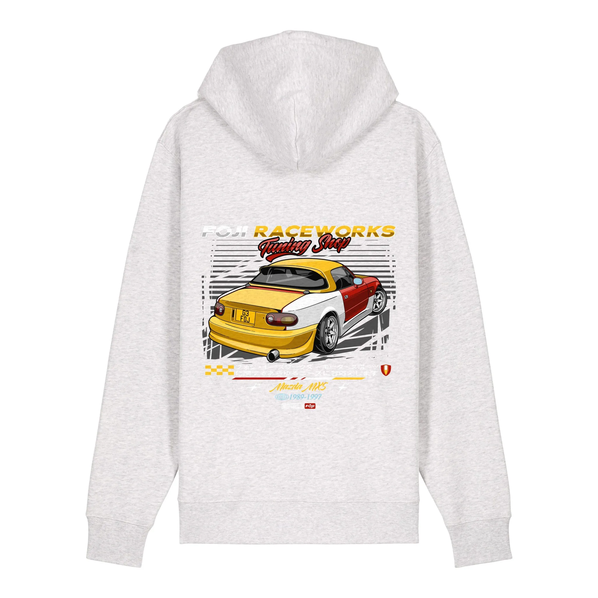 FOJI Tuning Shop Hoodie in Cool Heather Grey, back