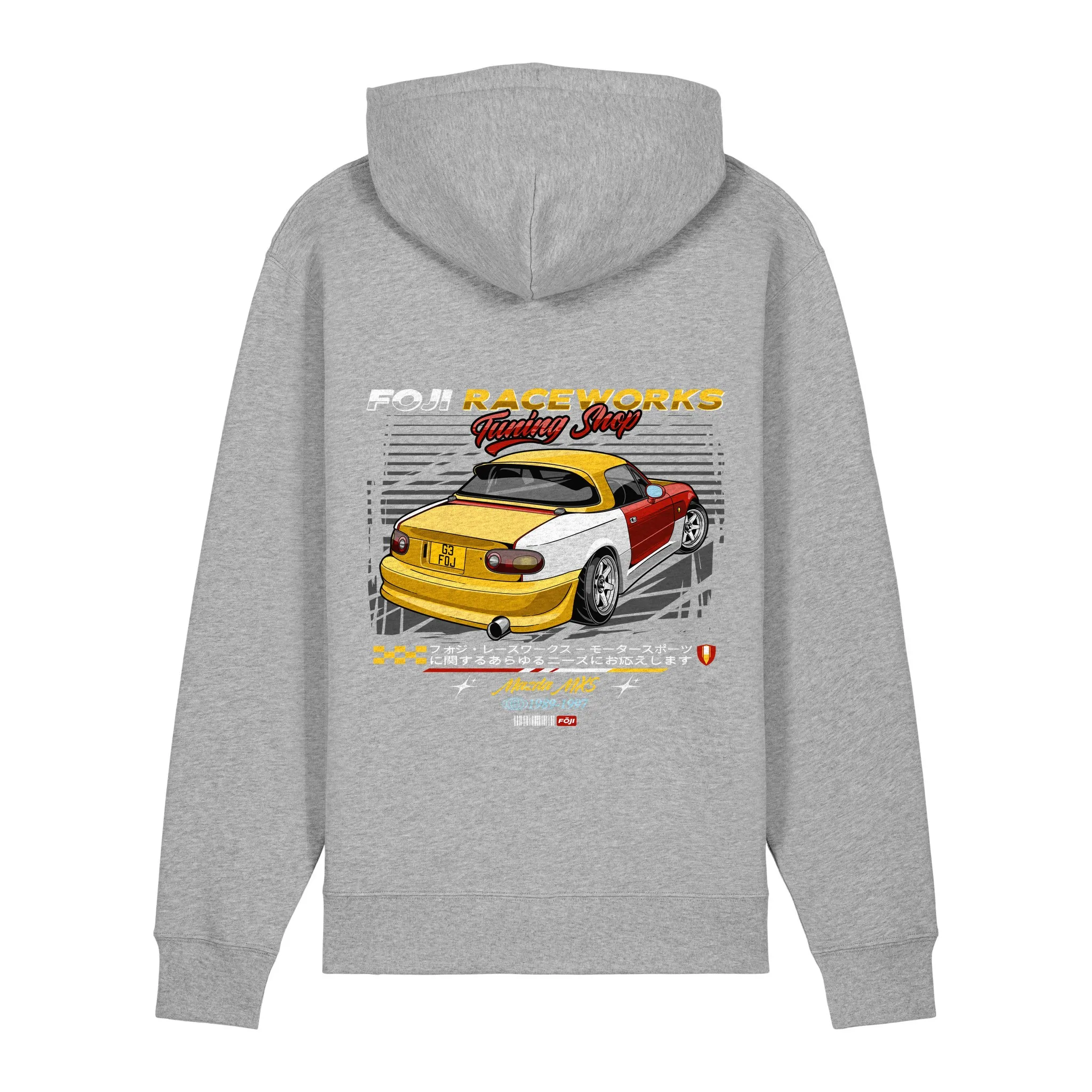 FOJI Tuning Shop Hoodie in Heather Grey, back