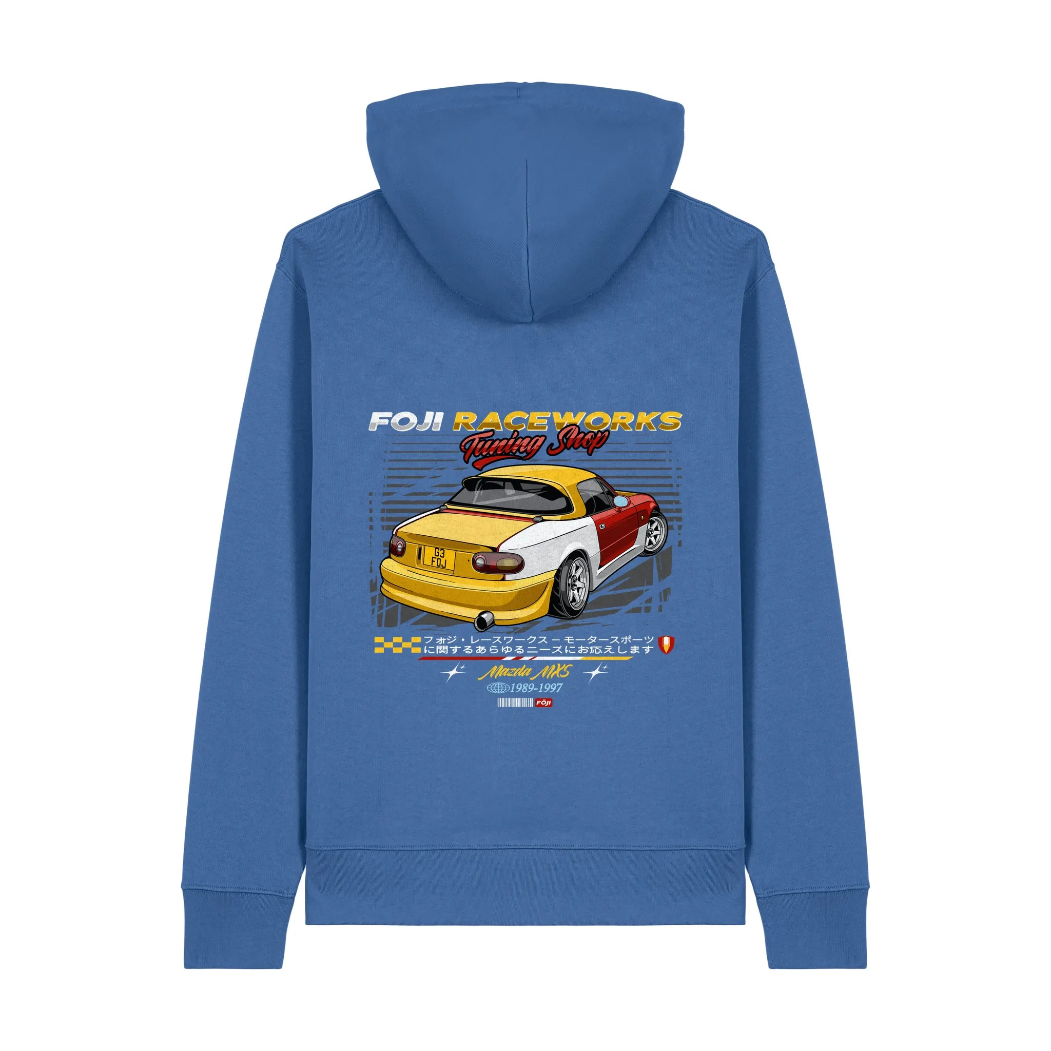 FOJI Tuning Shop Hoodie in Mindful Blue, back