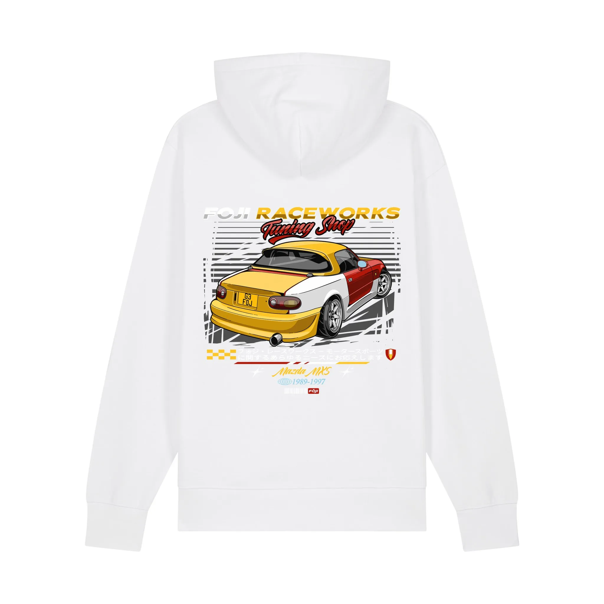FOJI Tuning Shop Hoodie in White, back