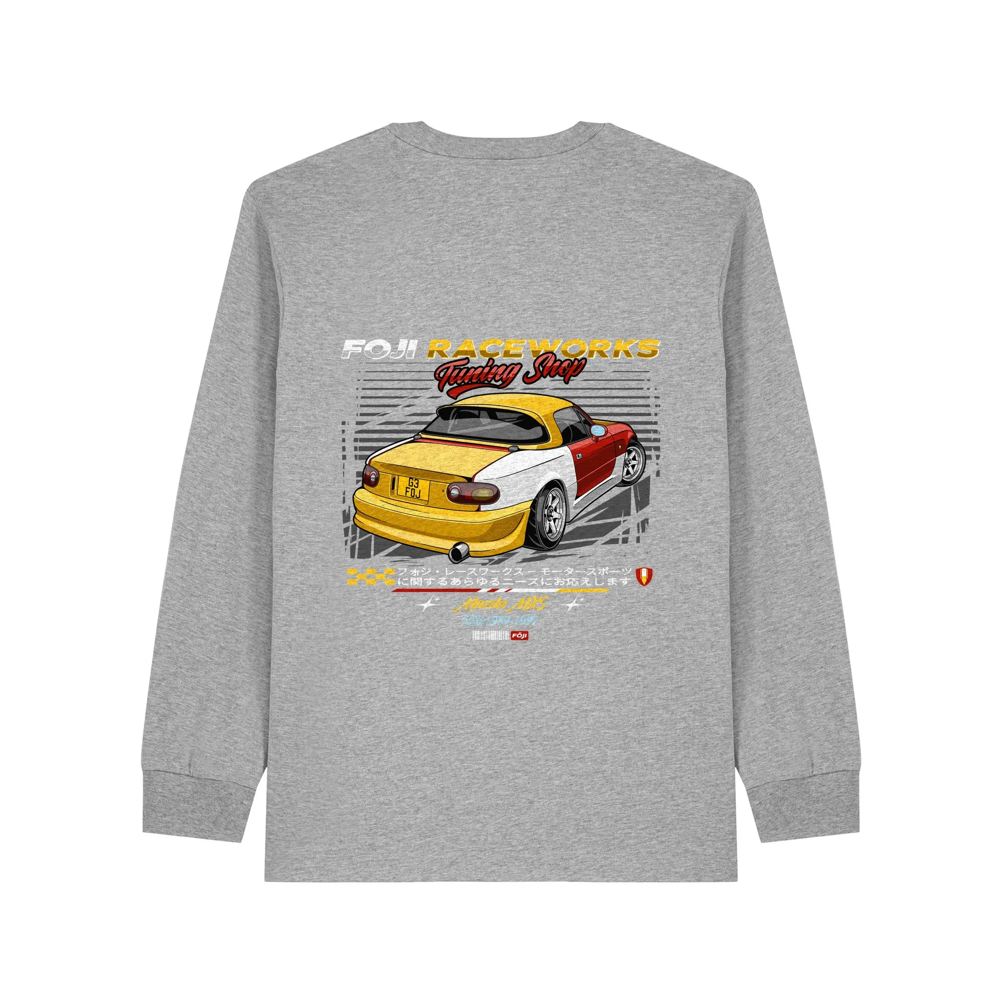 FOJI Tuning Shop Long Sleeve in Heather Grey, back