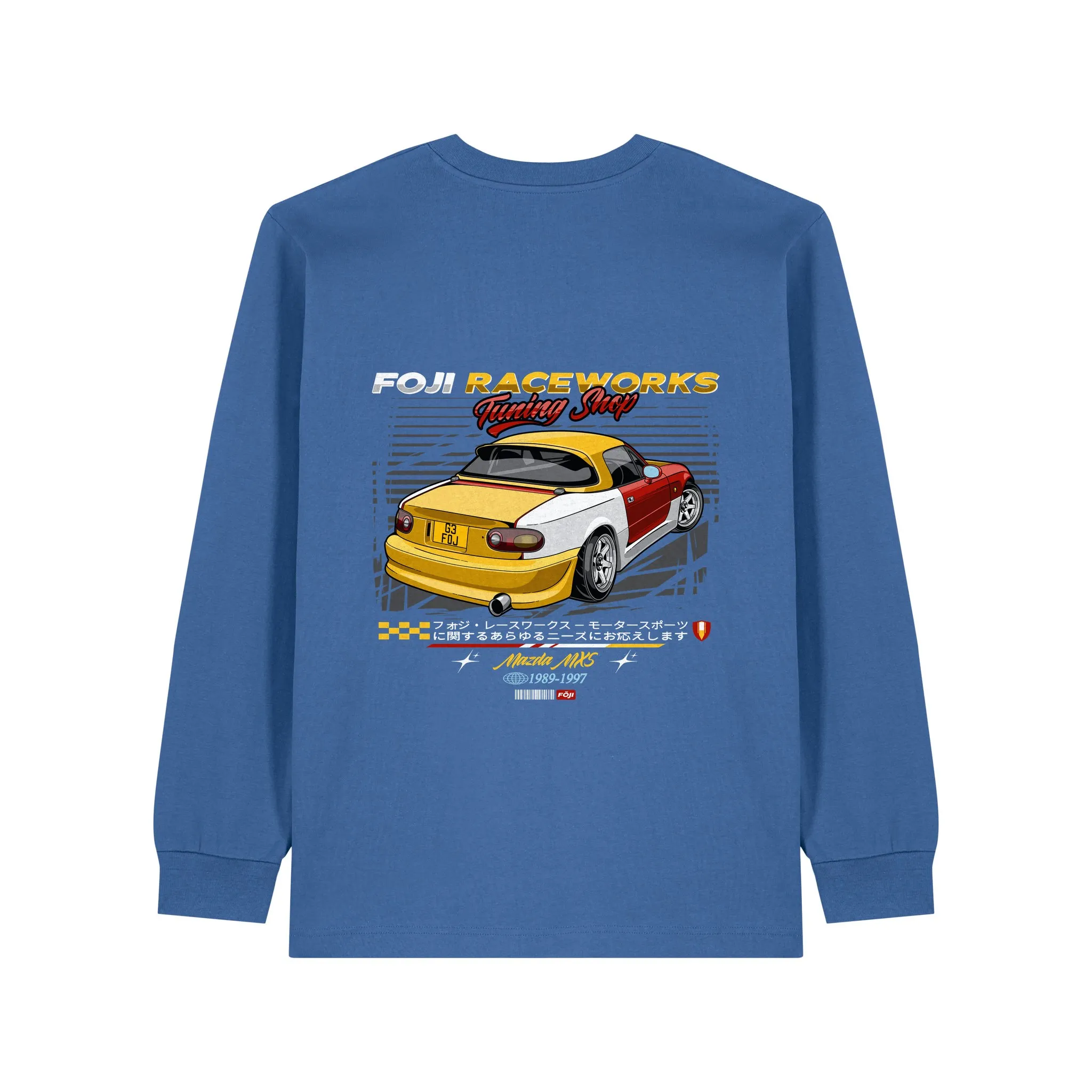 FOJI Tuning Shop Long Sleeve in Mindful Blue, back