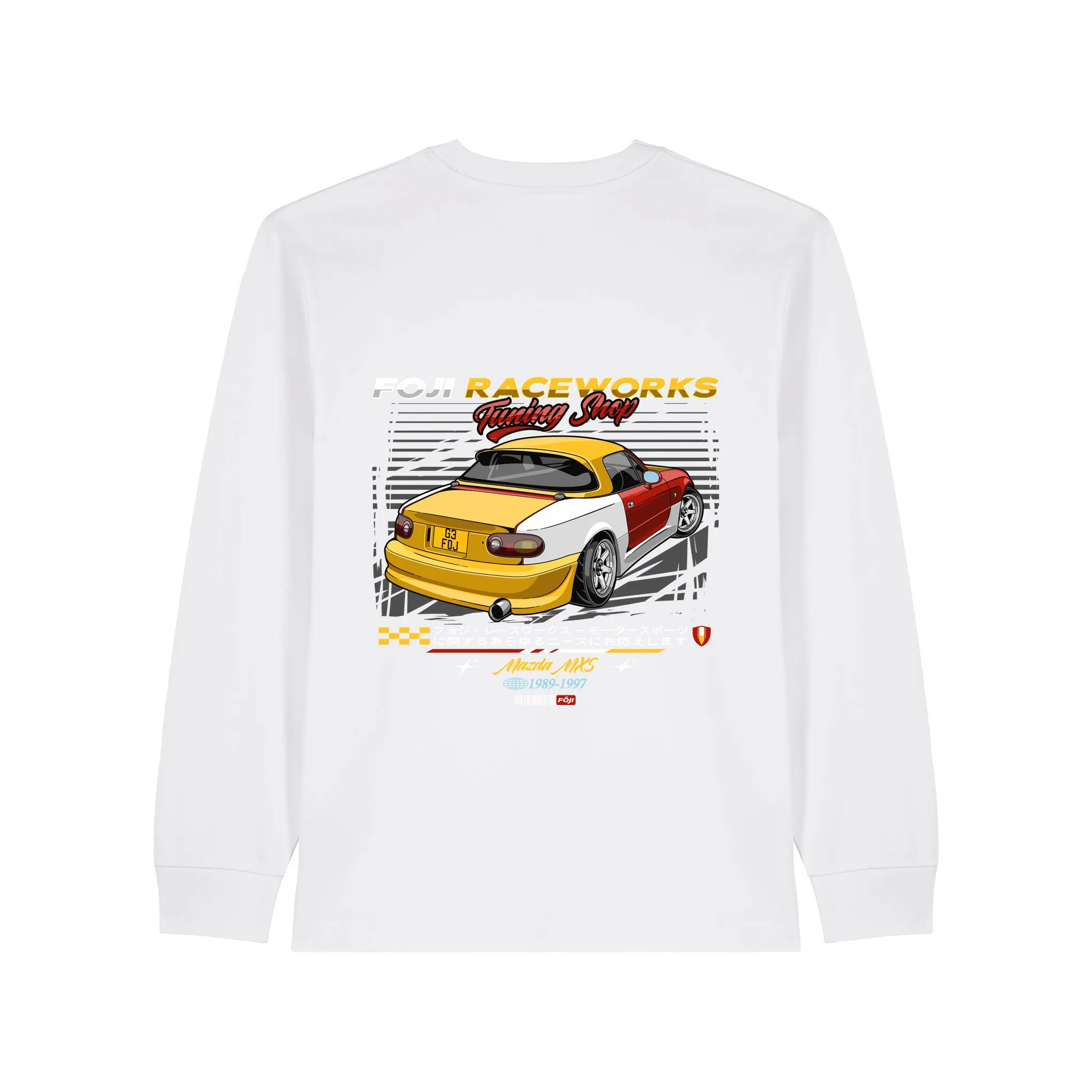 FOJI Tuning Shop Long Sleeve in White, back