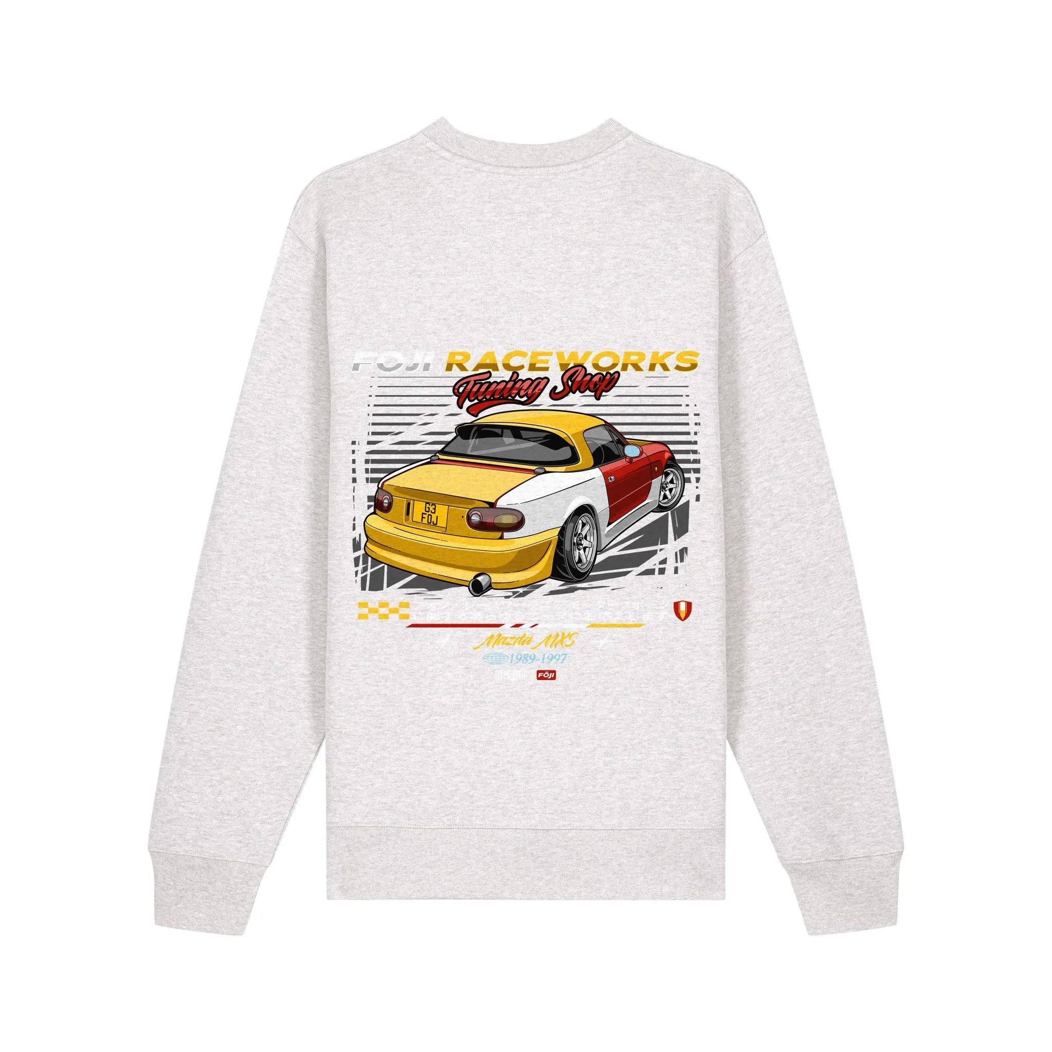 FOJI Tuning Shop Sweatshirt in Cool Heather Grey, back