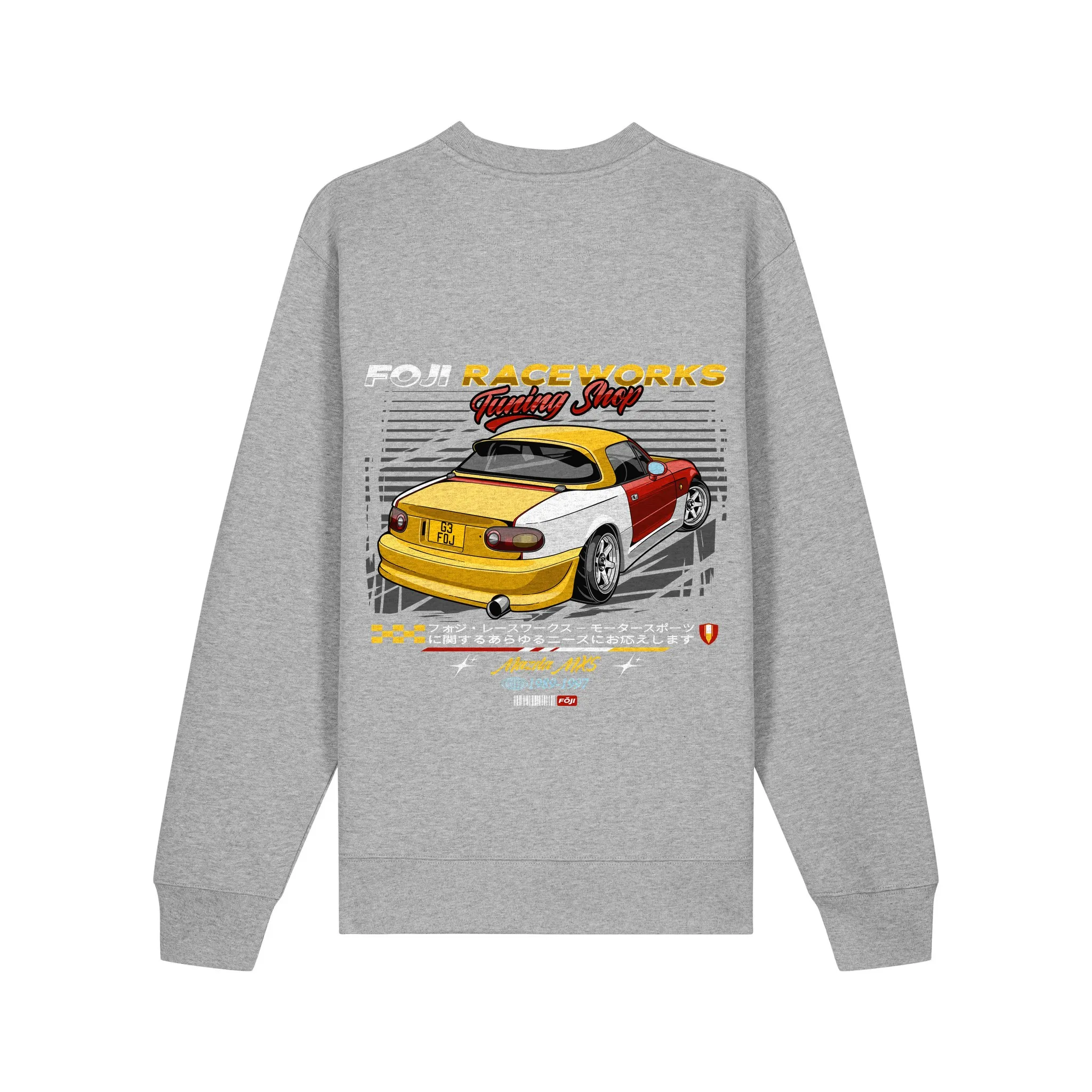 FOJI Tuning Shop Sweatshirt in Heather Grey, back