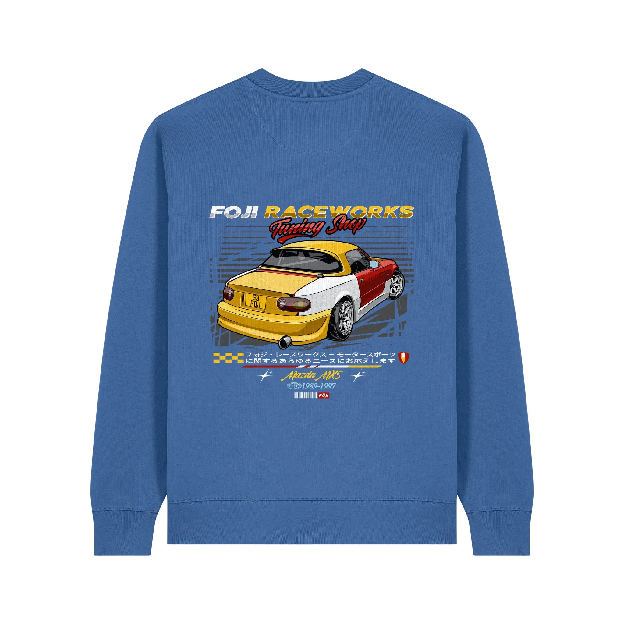 FOJI Tuning Shop Sweatshirt in Mindful Blue, back