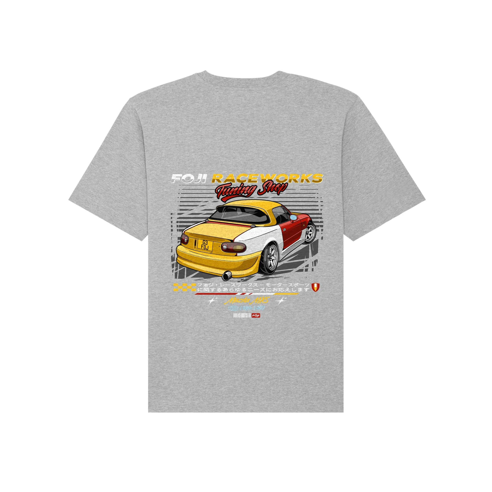 FOJI Tuning Shop Tee in Heather Grey, back