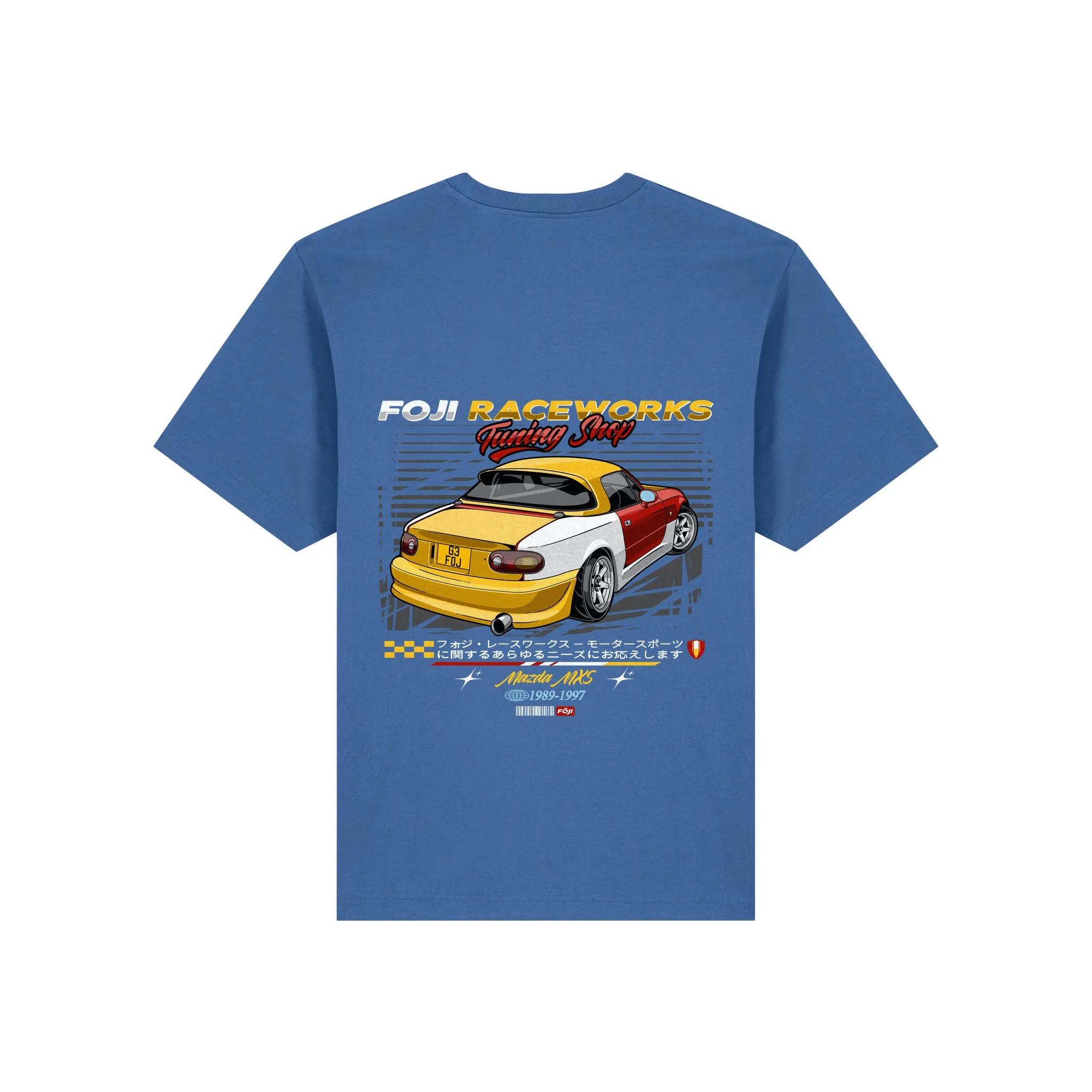 FOJI Tuning Shop Tee in Mindful Blue, back